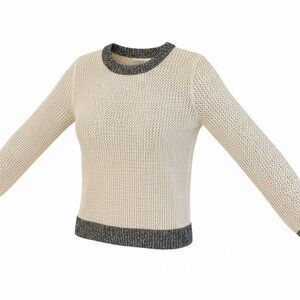 Cardigan New York Merino Wool Cashmere Sweater Ivory Navy Trim Size L NWT
